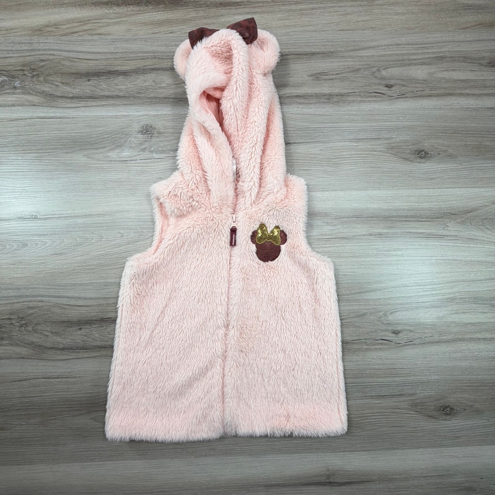 Disney Baby Girls Pink Minnie Mouse Faux Fur Hooded Vest Size 6